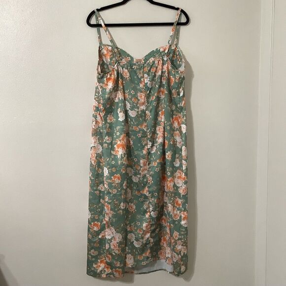 Green Floral Satin Lace Fairycore Feminine Romantic Casual Summer Slip Dress 2XL - Picture 4 of 7